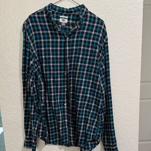 Old Navy Men's Teal, Navy and White Plaid flannel Shirt XL